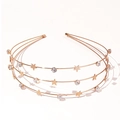 Diadema dorada de tres capas con estrellas y pedrería blanca de estilo minimalista - Estrella de Diamantes de Imitación / Dorado