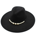 Detailed close-up of a black wool fedora featuring a luxury pearl and gold rhinestone band - Adult 57-59cm / Black
