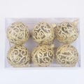 Set of 6 gold hollow glitter Christmas ball ornaments in a clear packaging box - Hollow Gold