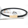 Minimalist black thin belt with a matte gold rectangular buckle on a magazine background - Solid Rectangle Buckle