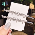 Set di fermagli per capelli in argento con strass e perle per un look dolce e chic - Fermaglio a onda / Argento