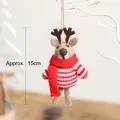 Charming 15cm felt reindeer ornament wearing a red striped sweater and scarf - Style L-Red and White Striped Reindeer Hanging Ornament