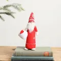 Charming red knitted Christmas gnome figurine with snowflake hat and heart bag, 23cm height - Style I-Large Red Gnome with Gift Bag