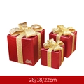 Set di 3 scatole regalo di Natale rosse con fiocchi dorati e scritte di auguri - Pacchetto Regalo Rosso e Oro