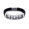Bracelet pour hommes en cuir tressé noir avec chaîne en acier et fermoir magnétique - Acier
