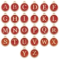Set of 26 red enamel and gold A-Z alphabet charms for DIY jewelry making - Letter A / Round / Red