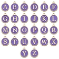 Set of 26 round gold-bordered purple enamel alphabet charms with A-Z letters for DIY crafts - Letter A / Round / Purple