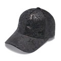 Classic curved brim baseball cap with metallic bronze floral print on dark textured fabric - 56-60cm Adjustable / Black