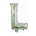 Single 16-inch silver foil balloon in alphabet letter L shape with metallic finish - Bright Silver L
