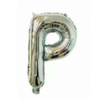 Single silver foil balloon shaped as letter P with a metallic finish for party decoration - Bright Silver P