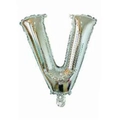 Silver foil alphabet balloon in capital letter V shape with a metallic finish - Bright Silver V