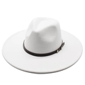 Classic white wool fedora hat with brown leather band and gold metal rivets for unisex - Adult 57-59cm / White