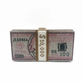 Pink rhinestone dollar stack clutch bag with crystal money pattern and metal clasp - Pink