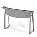 Transparente trapezförmige Kulturtasche mit grauem Wildlederbesatz und Metallreißverschluss - Transparent mit grauem Rand