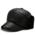 Gorra de béisbol de invierno para hombre en cuero negro con orejeras y forro polar - Talla única / Negro