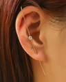 Elegant gold-plated geometric ear crawler earring with a sparkling white zircon stone - Single Zirconia Minimalist Long Style (S476)