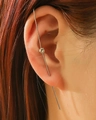 Minimalist silver stick earring with a single diamond stud on earlobe curve - Single Zirconia Long Bar Style (S477)