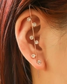 Golden crawler earrings featuring six sparkling white rhinestones in a sleek linear design - Gold Six Rhinestones Style