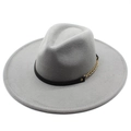 Gray wool felt fedora with 9.5cm wide brim and decorative gold chain link band - 57-59cm / Light Gray