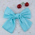 Light blue oversized satin bow hair clip with spring clip on decorative star mesh base - Spring Clips / Sky Blue