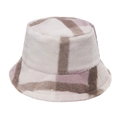 Detailed view of a soft checkered plush bucket hat featuring white and mauve tones for winter - Large Grid Pink