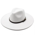 Detail of white wool fedora hat featuring leopard print band and golden metal buckle - Adult 57-59cm / White