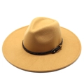Detail of camel wool fedora with 9.5cm wide brim and leopard print buckle band - Adult 57-59cm / Camel