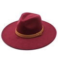 Classic burgundy wide brim wool fedora hat with brown faux leather band and metal stud - Adult 57-59cm / Burgundy
