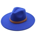 Detail of royal blue wool fedora with brown leather band and gold stud accent - Adult 57-59cm / Blue