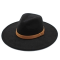 Detail of wool fedora hat featuring brown leather band and gold rivet accents - Adult 57-59cm / Black