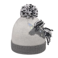 Gorro de punto de unicornio para niños con pompón colorido y cuerno plateado - M (56-58cm) / Gris