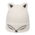Winter white knit beanie with fox ears and cute facial embroidery for men and women - M (56-58cm) / White