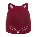 Detailed view of the dark red fox ear embroidery on the thick knitted winter beanie hat - M (56-58cm) / Burgundy