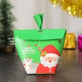 Green Christmas gift box with Santa and reindeer patterns and a festive ribbon handle - Q557-Green