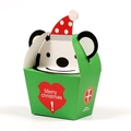 Grüne dreieckige Weihnachts-Geschenkbox aus Papier mit Comic-Tier und Weihnachtsmütze - S681 (Grün)