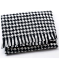 Close-up of classic black and white houndstooth scarf texture with short fringe details - Black White Houndstooth / 180x70cm