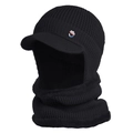 Men's black knitted balaclava with brim and decorative shield badge for winter warmth - Black