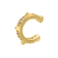 Golden C-shaped ear cuff with white rhinestones and sharp cone spikes detail - Gold White Zirconia
