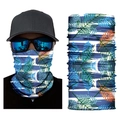 Blue white striped seamless neck gaiter with green orange leaf pattern for outdoors - S283 Blue White Stripe Leaf