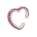 Silver heart ear cuff with pave-set pink cubic zirconia stones for elegant jewelry styling - Platinum Plated Rose Red Zirconia