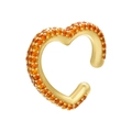 Golden heart ear cuff with vibrant orange zircon stones on a white background - Gold Orange Zirconia