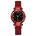 Women's starry sky watch in deep red with magnetic Milanese strap and faceted glass - Red