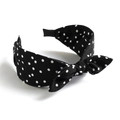 Vintage black fabric headband with white polka dots and a bow knot decoration - Black Polka Dot Bow