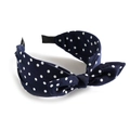 Bohemian navy blue polka dot headband with a stylish knot detail on a white background - Navy Blue Polka Dot Bow