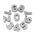 Sparkling silver alloy 0-9 number beads with white rhinestones for DIY jewelry making - Full Rhinestone Number Style / Full Set 0-9 / Silver