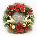Detail of 40cm Christmas wreath with pine needles, red berries and gold Merry Christmas sign - 40cm Red Double Deer