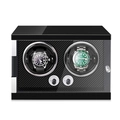 Dual watch winder in black carbon fiber finish with two independent rotating slots - 2 Slots / Black Lacquer & Carbon Fiber Interior