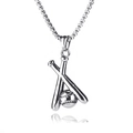 Vintage stainless steel cross baseball bat pendant necklace with box chain for sports style - Baseball