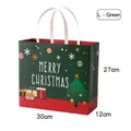 Green Christmas gift paper bag in size L featuring festive tree and gift box patterns - L Green - Colorful Christmas Gift Bag