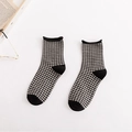 Vintage black and white plaid cotton socks with stylish rolled edge and mid-calf length - Black & White Check